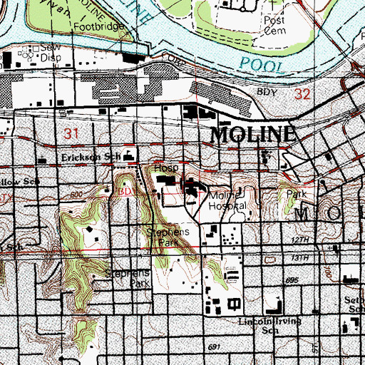 Topographic Map of Lutheran Hospital, IL