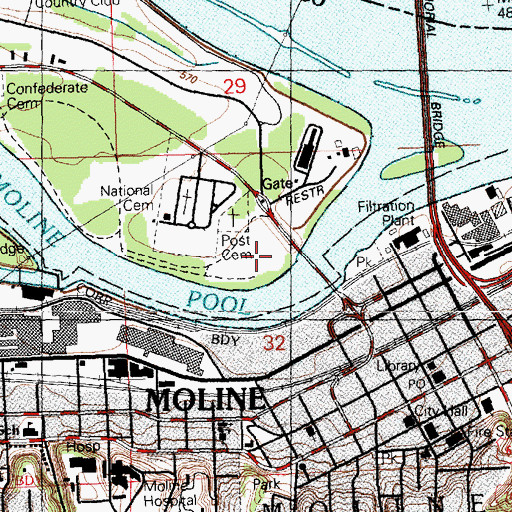Topographic Map of Post Cemetery, IL
