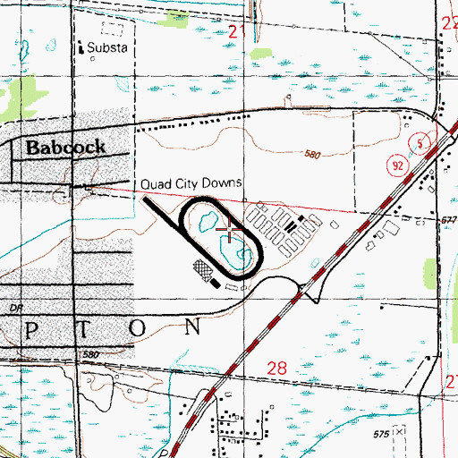 Topographic Map of Quad City Downs Racetrack, IL