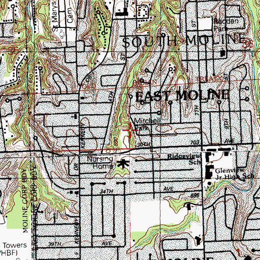 Topographic Map of Mitchell Park, IL