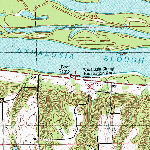 Topographic Map of Andalusia Slough Recreation Area, IL