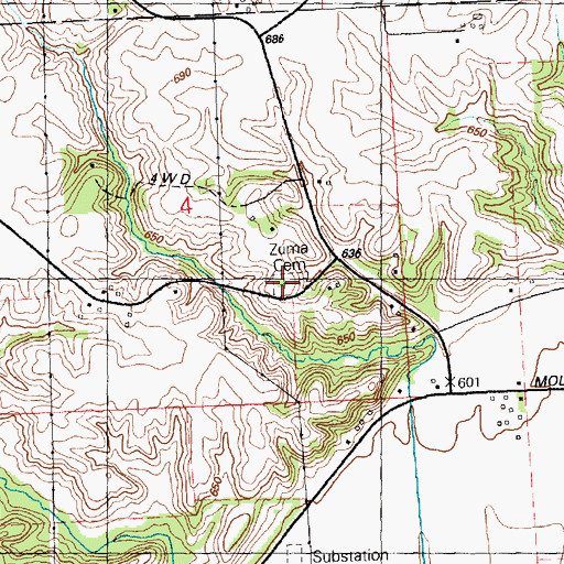 Topographic Map of Zuma Cemetery, IL