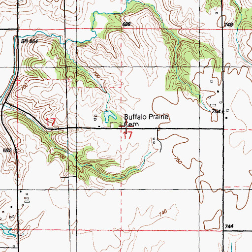 Topographic Map of Buffalo Prairie Cemetery, IL