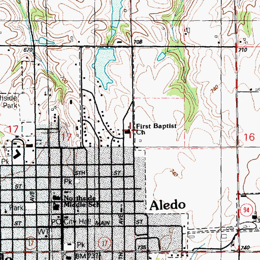 Topographic Map of First Baptist Church, IL