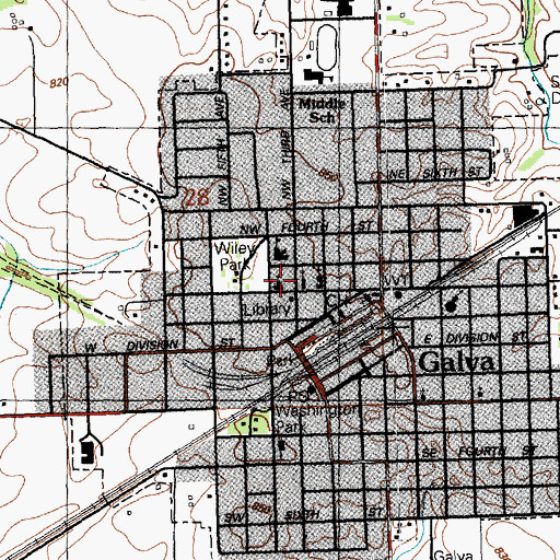 Topographic Map of First Baptist Church of Galva, IL