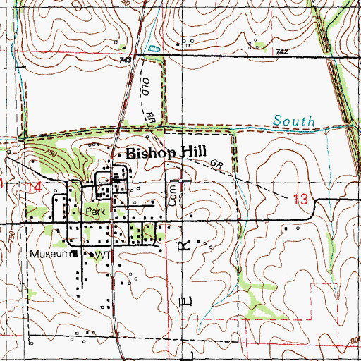 Topographic Map of Bishop Hill Cemetery, IL
