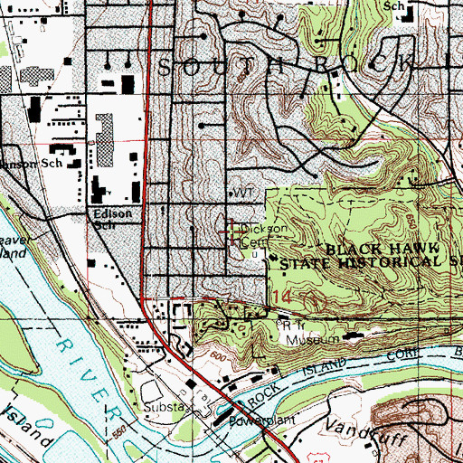 Topographic Map of Dickson Cemetery, IL