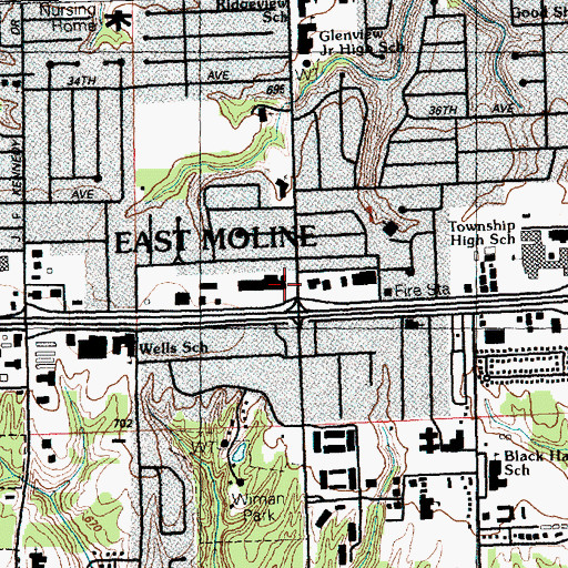Topographic Map of Ridgeview Shopping Center, IL