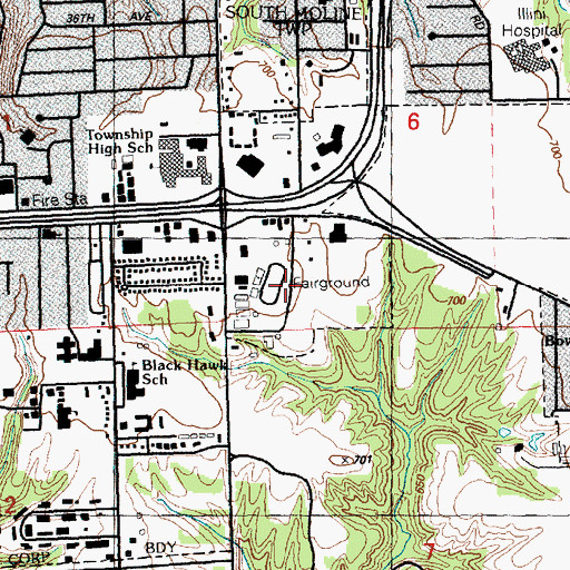 Topographic Map of East Moline Speedway, IL