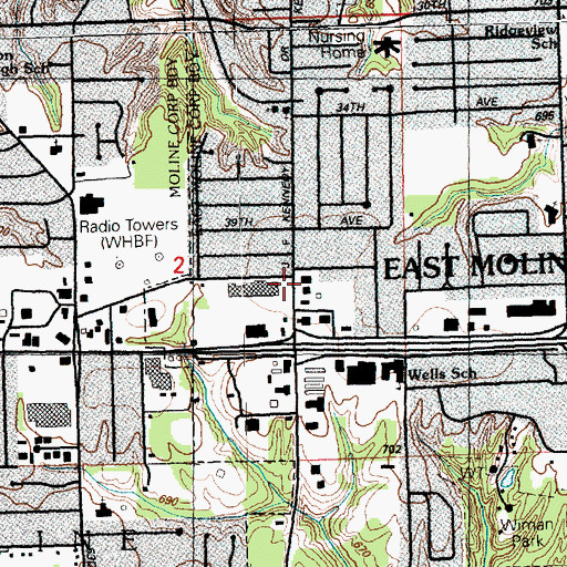 Topographic Map of Kennedy Square Shopping Center, IL