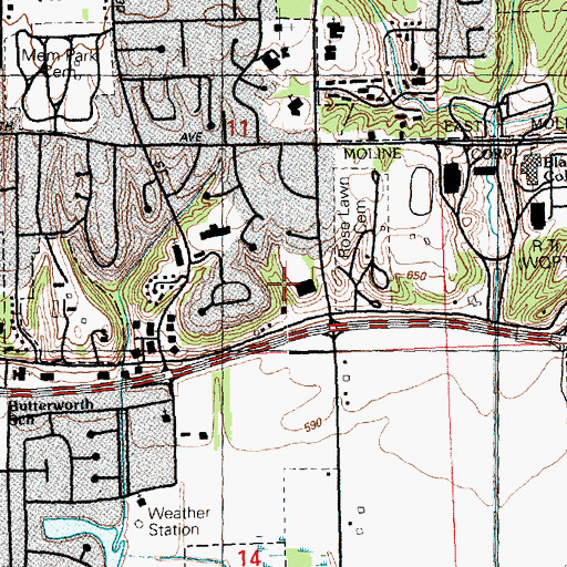Topographic Map of Kennedy Drive Baptist Church, IL