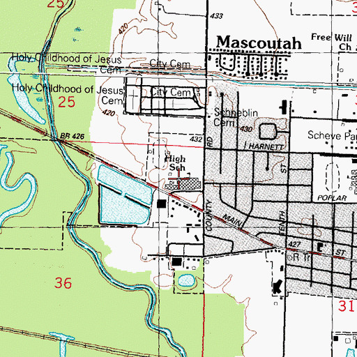 Topographic Map of Mascoutah Community High School, IL