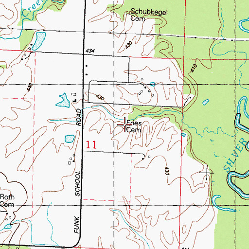 Topographic Map of Fries Cemetery, IL