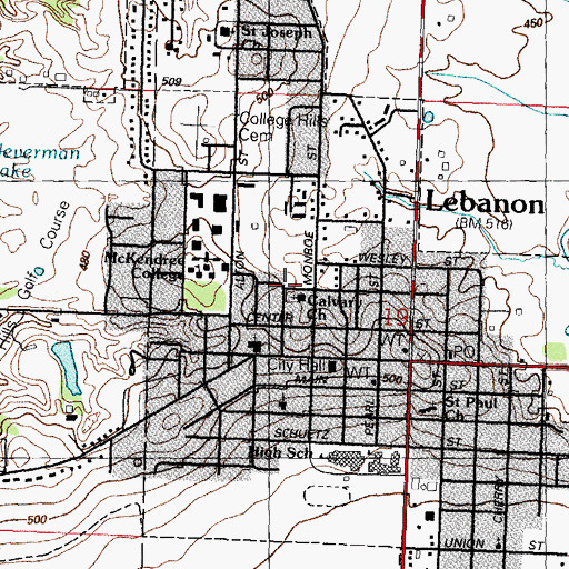 Topographic Map of Calvary Baptist Church, IL