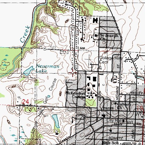 Topographic Map of Neverman Lake, IL