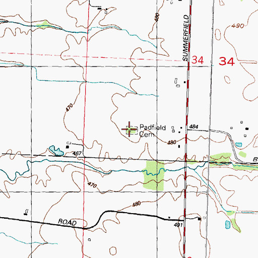 Topographic Map of Padfield Cemetery, IL