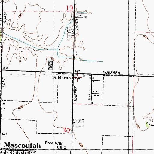 Topographic Map of Saint Martin of Tours Lutheran Church, IL