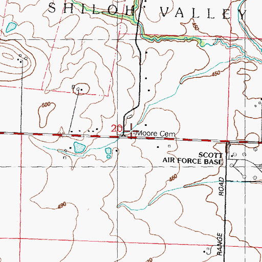 Topographic Map of Moore Cemetery, IL