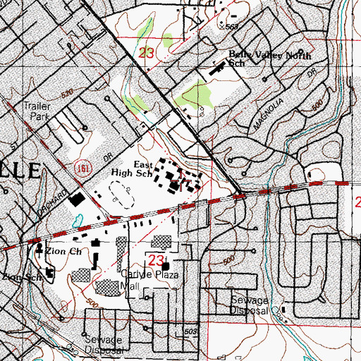 Topographic Map of Belleville East High School, IL