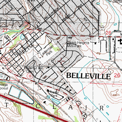 Topographic Map of Belle-Clair Speedway, IL