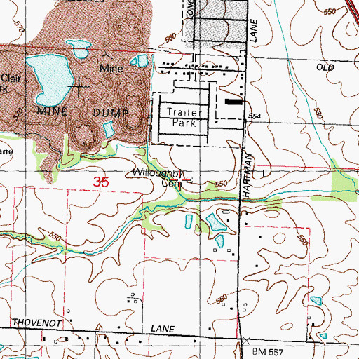 Topographic Map of Willoughby Cemetery, IL
