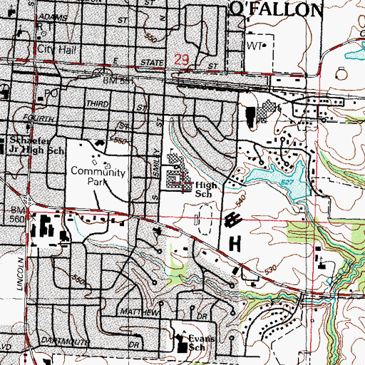 Topographic Map of O'Fallon Township High School, IL