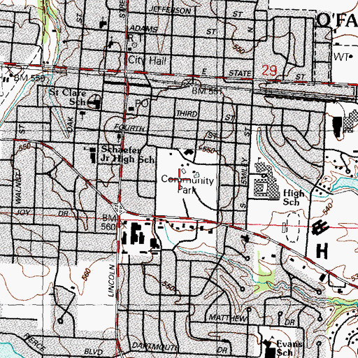 Topographic Map of O'Fallon Community Park, IL