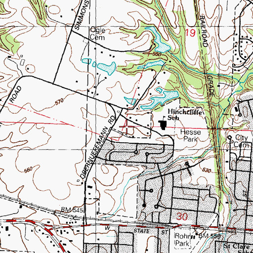 Topographic Map of J Emmett Hinchcliffe Senior Elementary School, IL