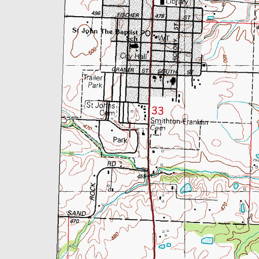 Topographic Map of First Baptist Church of Smithton, IL
