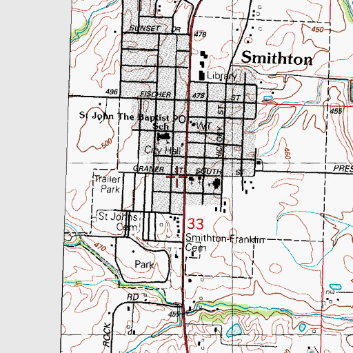 Topographic Map of Saint Johns United Church of Christ, IL