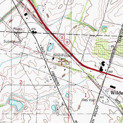 Topographic Map of Rittenhouse Cemetery, IL