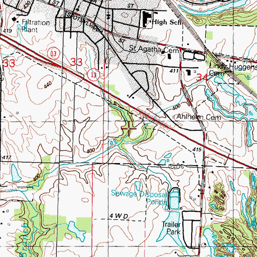 Topographic Map of New Athens High School, IL