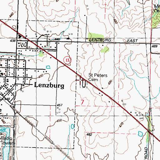 Topographic Map of Saint Peters Church Cemetery, IL