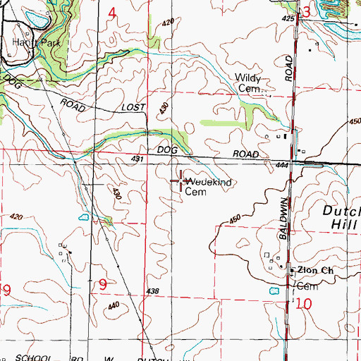 Topographic Map of Wedekind Cemetery, IL