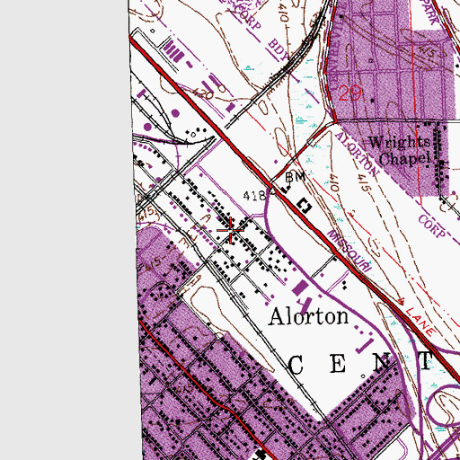Topographic Map of Alorton, IL
