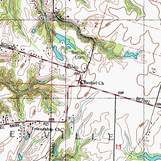 Topographic Map of Bethel School, IL