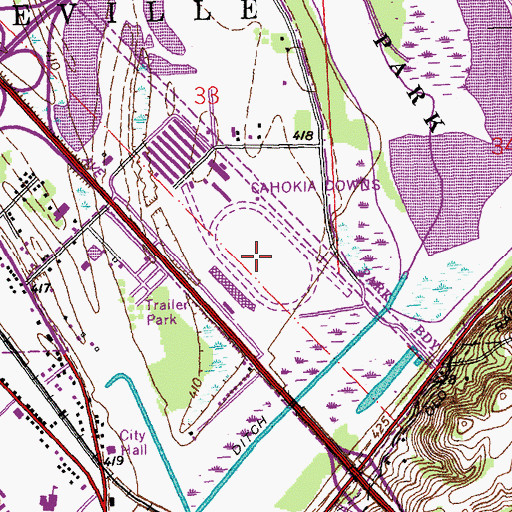 Topographic Map of Cahokia Downs, IL