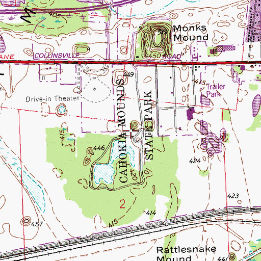 Topographic Map of Cahokia Mounds State Historic SIte, IL