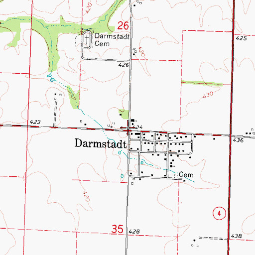 Topographic Map of Darmstadt, IL