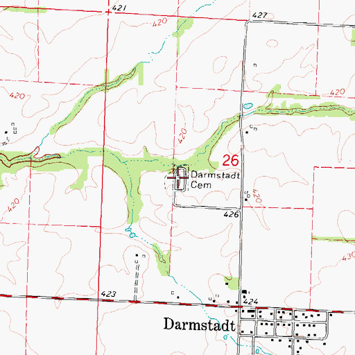 Topographic Map of Darmstadt Memorial Cemetery, IL