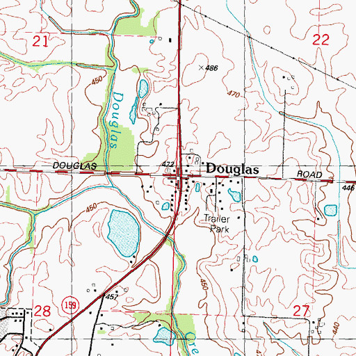 Topographic Map of Douglas, IL