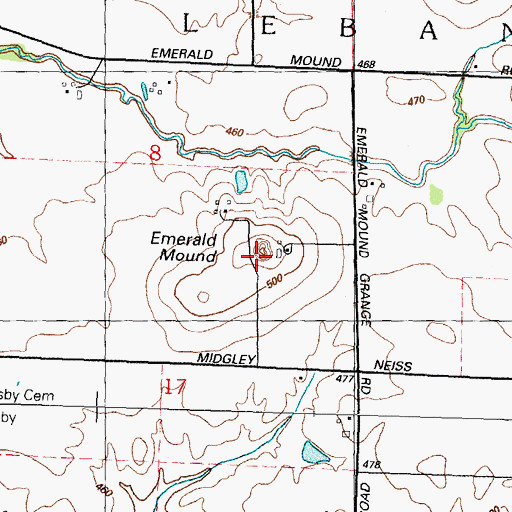 Topographic Map of Emerald Mound, IL