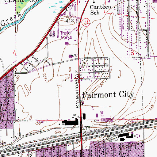 Topographic Map of Fairmont City, IL