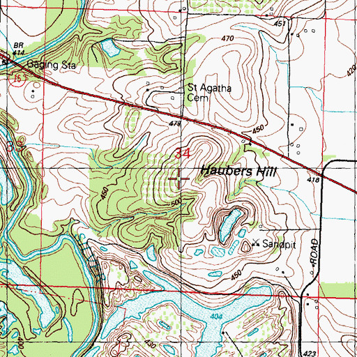 Topographic Map of Haubers Hill, IL