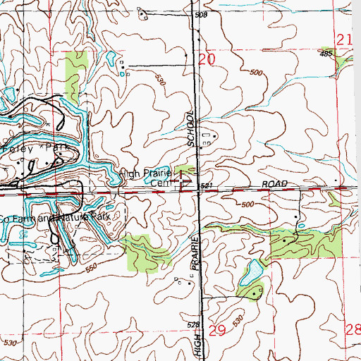 Topographic Map of High Prairie Cemetery, IL