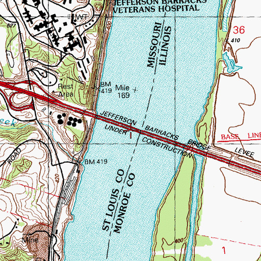 Topographic Map of Jefferson Barracks Bridge, MO