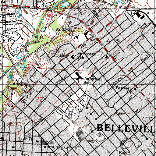 Topographic Map of Jefferson School, IL