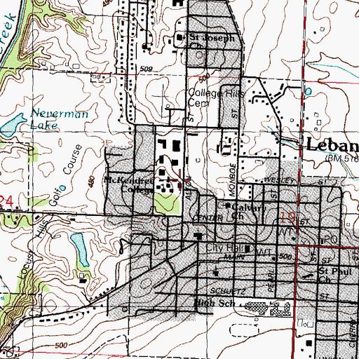 Topographic Map of McKendree University, IL