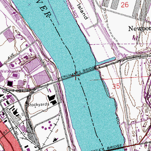 Topographic Map of Merchants Bridge, MO