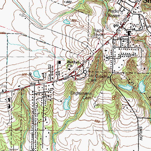 Topographic Map of Mount Calvary Cemetery, IL